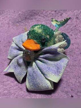 Glitter Mermaid Duck Figurine with Bow